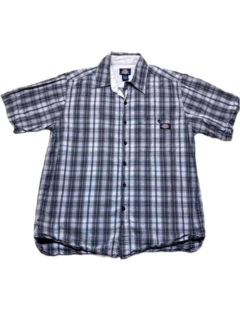 Dickies Men's Gray and Black Plaid Short Sleeve Button Front Shirt Size L